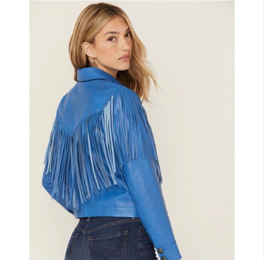 Idyllwind Miranda Lambert Blue Leather Fringe Jacket L Western Cowgirl Rodeo